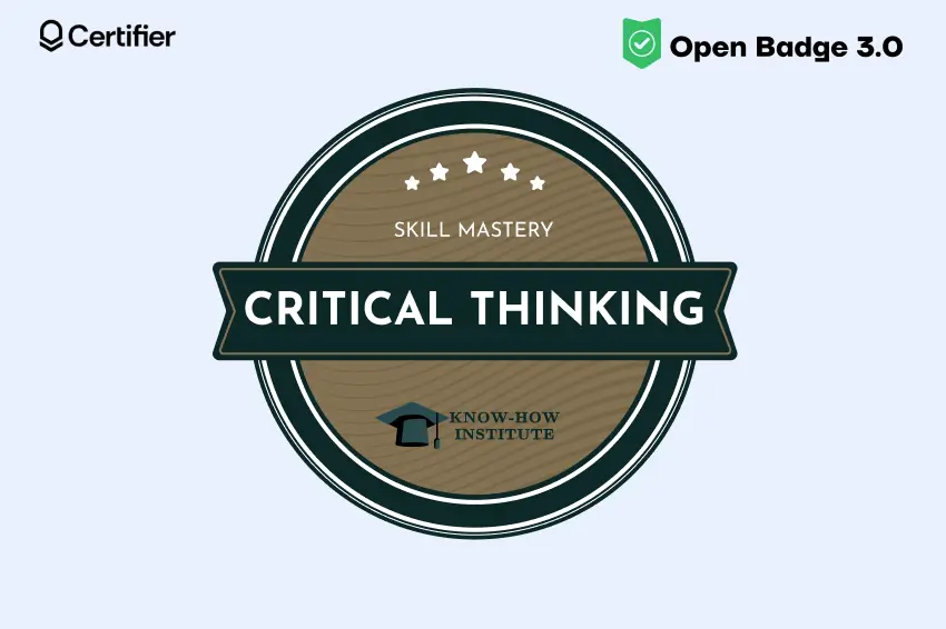 SSO digital badges example showing an Open Badge 3.0 critical thinking badge issued through Certifier. SSO digital badges example showing an Open Badge 3.0 critical thinking badge issued through Certifier.