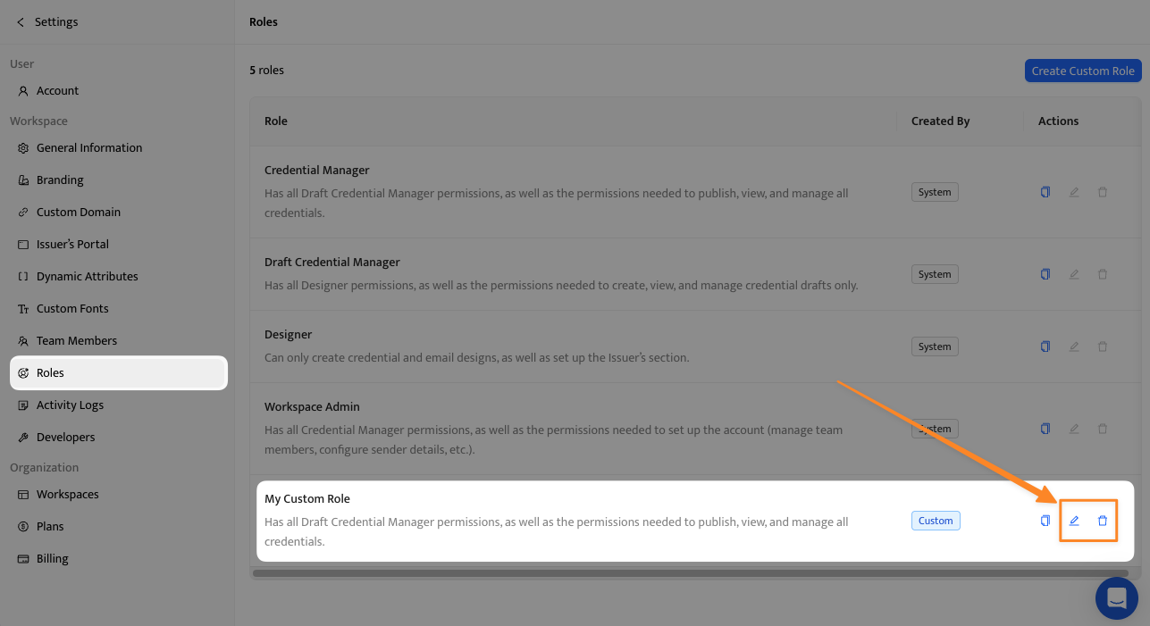 The image shows custom user roles in the Certifier app The image shows custom user roles in the Certifier app