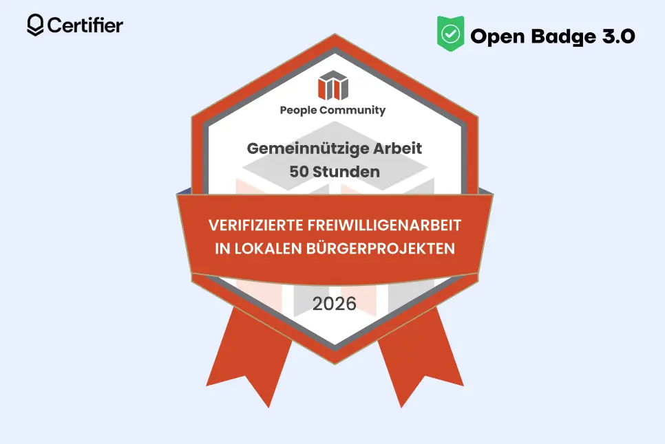 Open Badge 3.0 für verifizierte Freiwilligenarbeit im Gemeinwesen. Open Badge 3.0 für verifizierte Freiwilligenarbeit im Gemeinwesen.