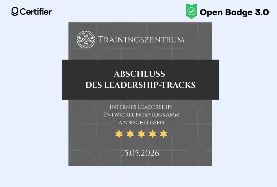 Open Badge 3.0 für den Abschluss eines Leadership-Tracks. Open Badge 3.0 für den Abschluss eines Leadership-Tracks.