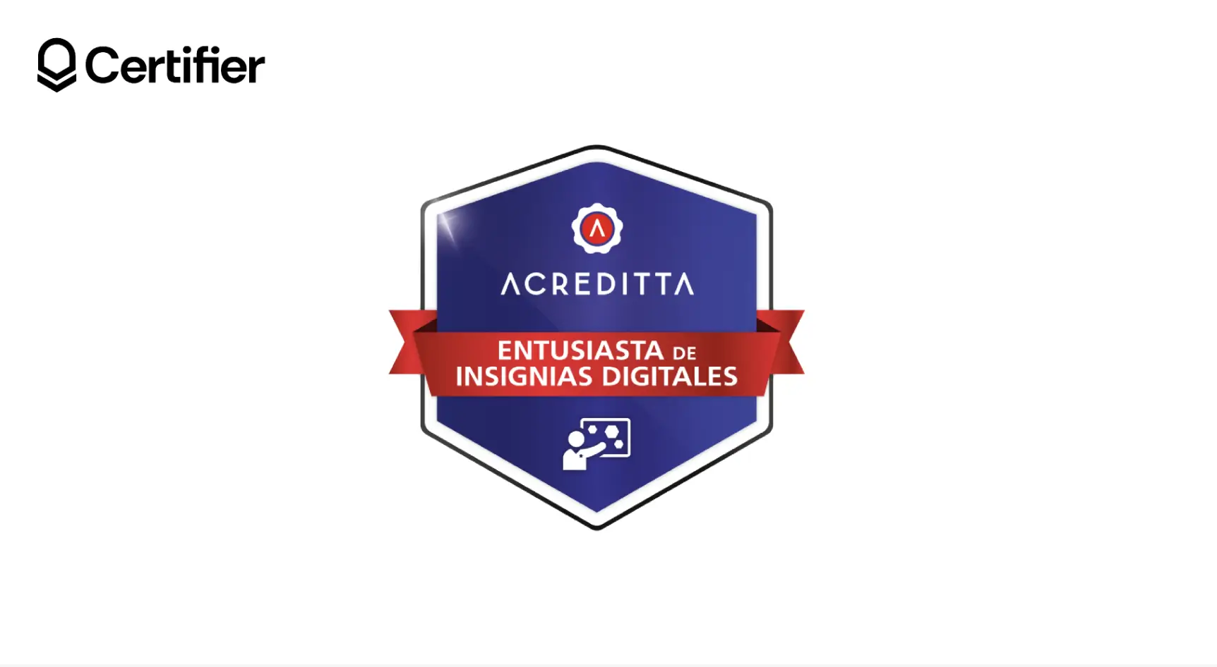 Diseño de insignia digital de Acreditta con el texto “Entusiasta de insignias digitales.” Diseño de insignia digital de Acreditta con el texto “Entusiasta de insignias digitales.”