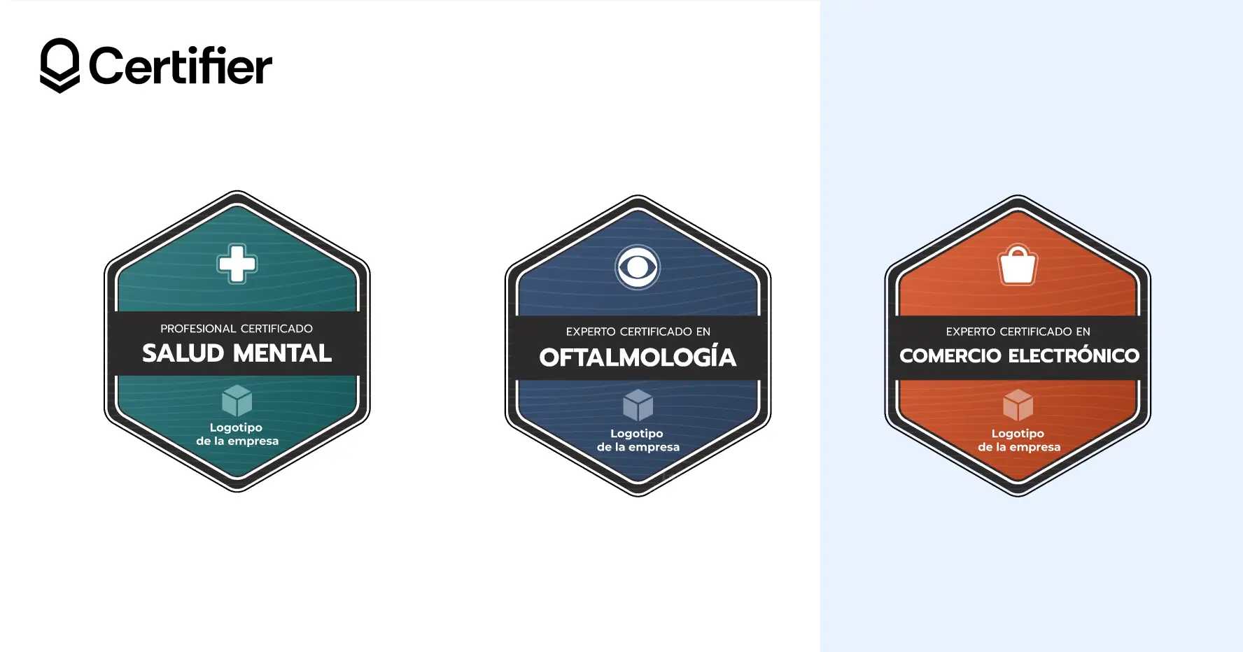 Plantillas de insignias hexagonales de la biblioteca de plantillas de Certifier en tres colores. Plantillas de insignias hexagonales de la biblioteca de plantillas de Certifier en tres colores.