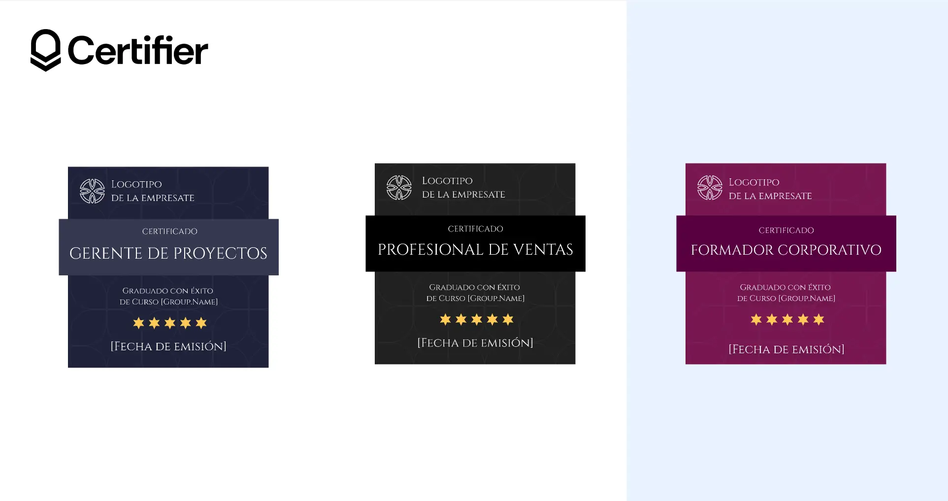 Plantilla de insignia tradicional con diseño oscuro de la biblioteca de Certifier, disponible en tres variantes. Plantilla de insignia tradicional con diseño oscuro de la biblioteca de Certifier, disponible en tres variantes.