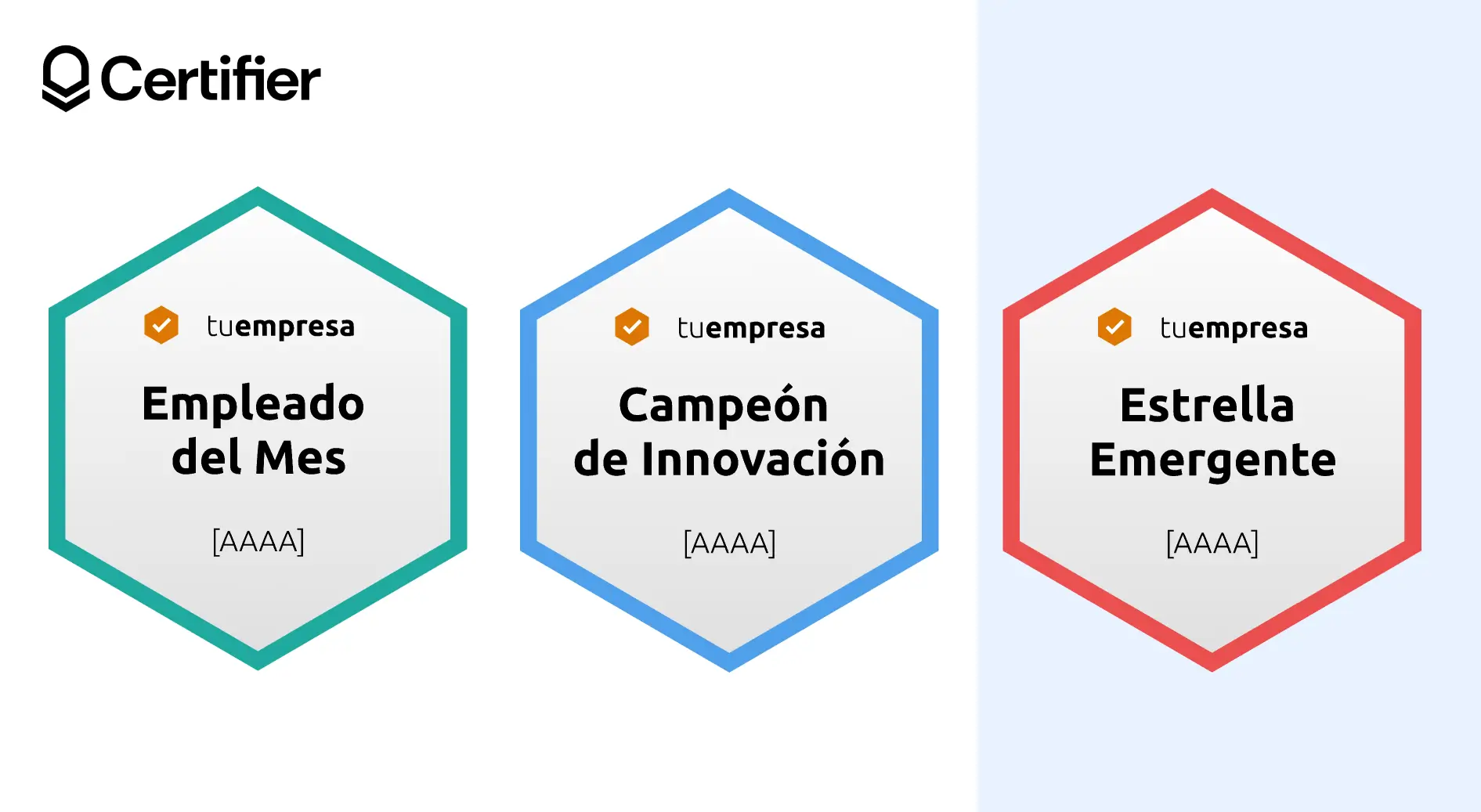 Ejemplo de insignia digital hexagonal con diseño sencillo, marco monocolor y fondo gris. Ejemplo de insignia digital hexagonal con diseño sencillo, marco monocolor y fondo gris.