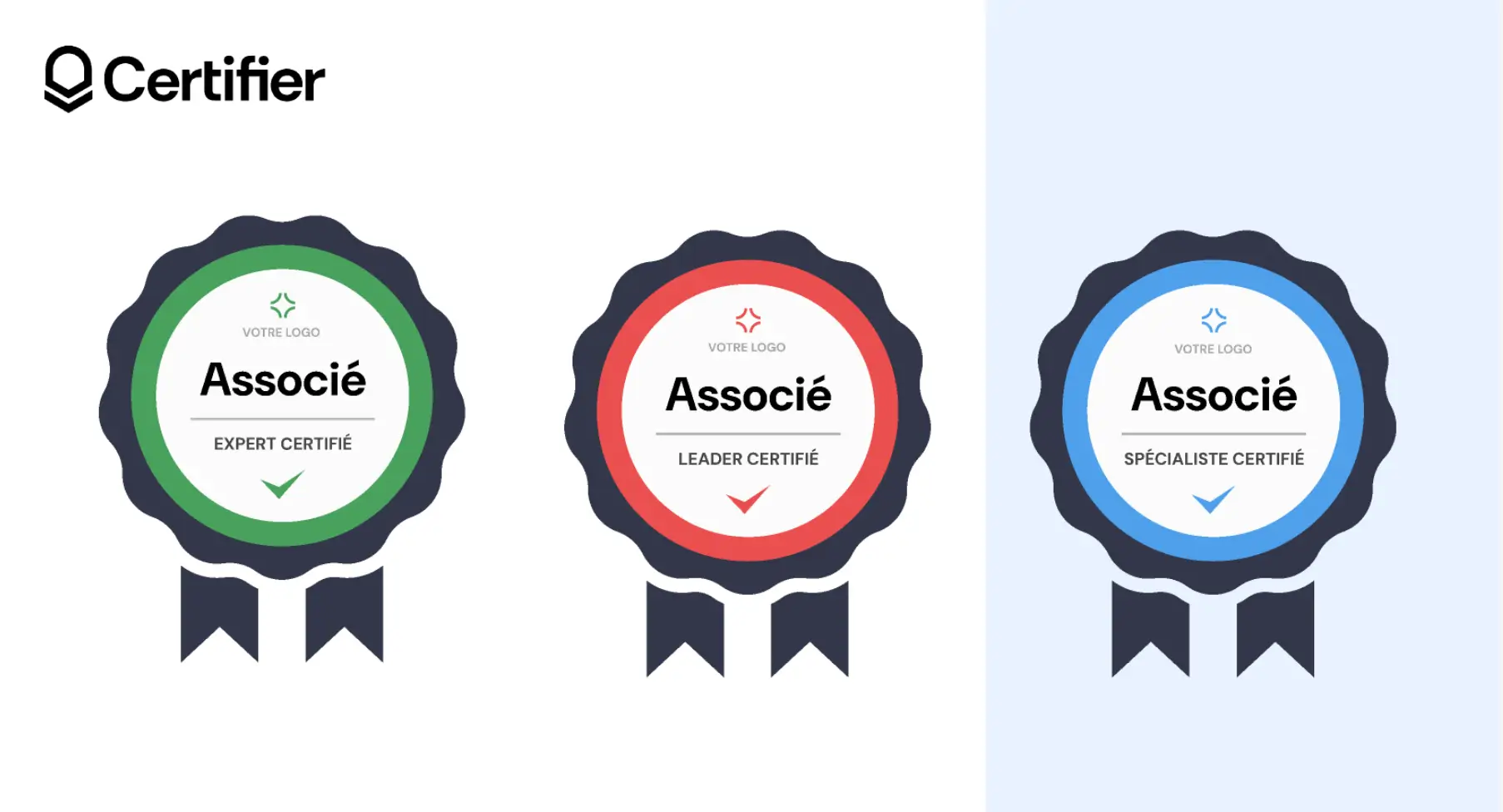 Modèle de badge avec style ruban, disponible en bleu, vert et rouge. Modèle de badge avec style ruban, disponible en bleu, vert et rouge.