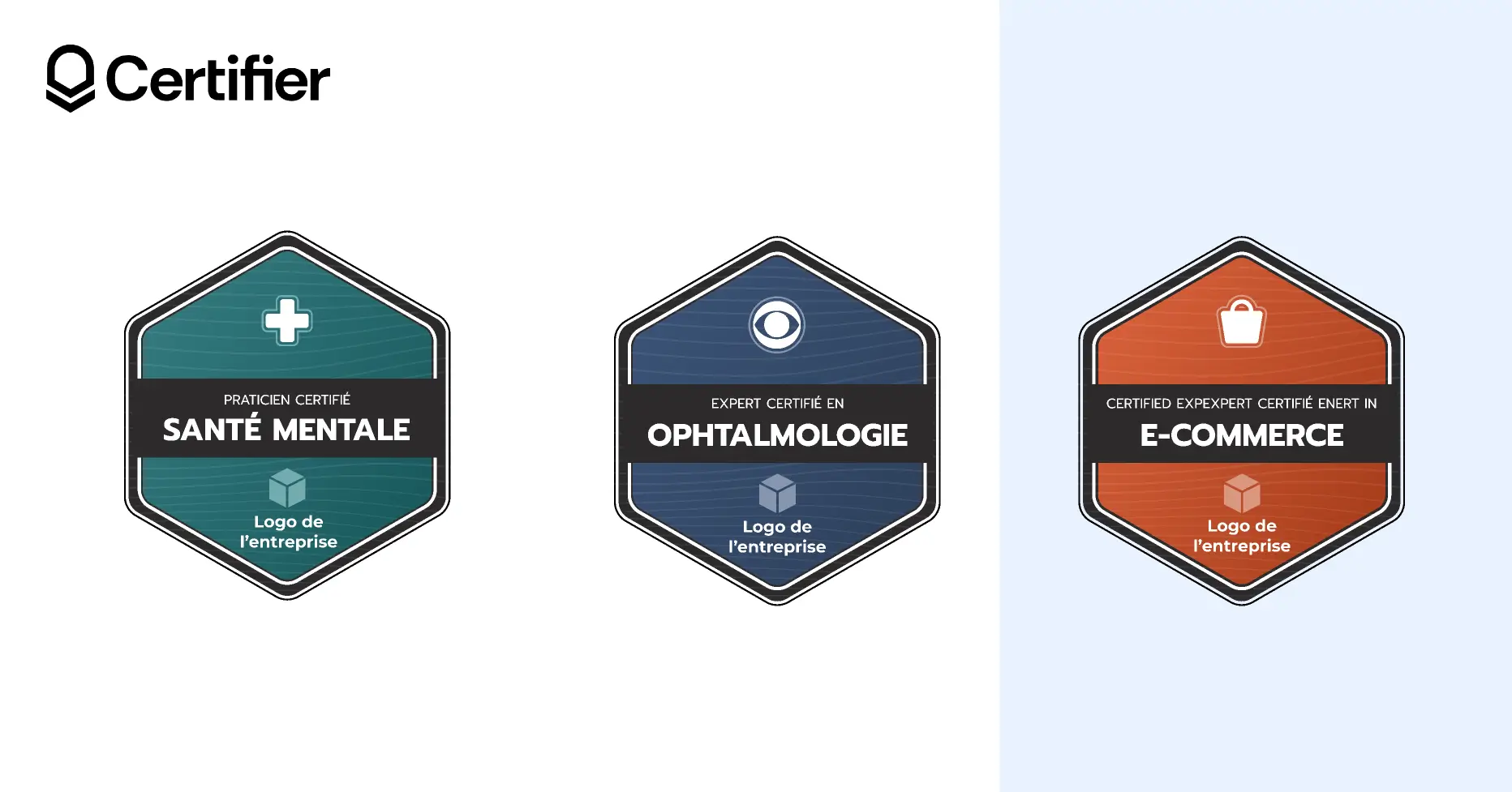 Modèles de badges hexagonaux de la bibliothèque Certifier en trois couleurs. Modèles de badges hexagonaux de la bibliothèque Certifier en trois couleurs.