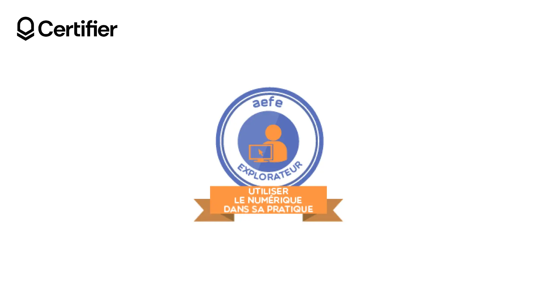 Design de badge numérique en français intitulé « Utiliser le numérique dans sa pratique – Explorateur ».> Design de badge numérique en français intitulé « Utiliser le numérique dans sa pratique – Explorateur ».>