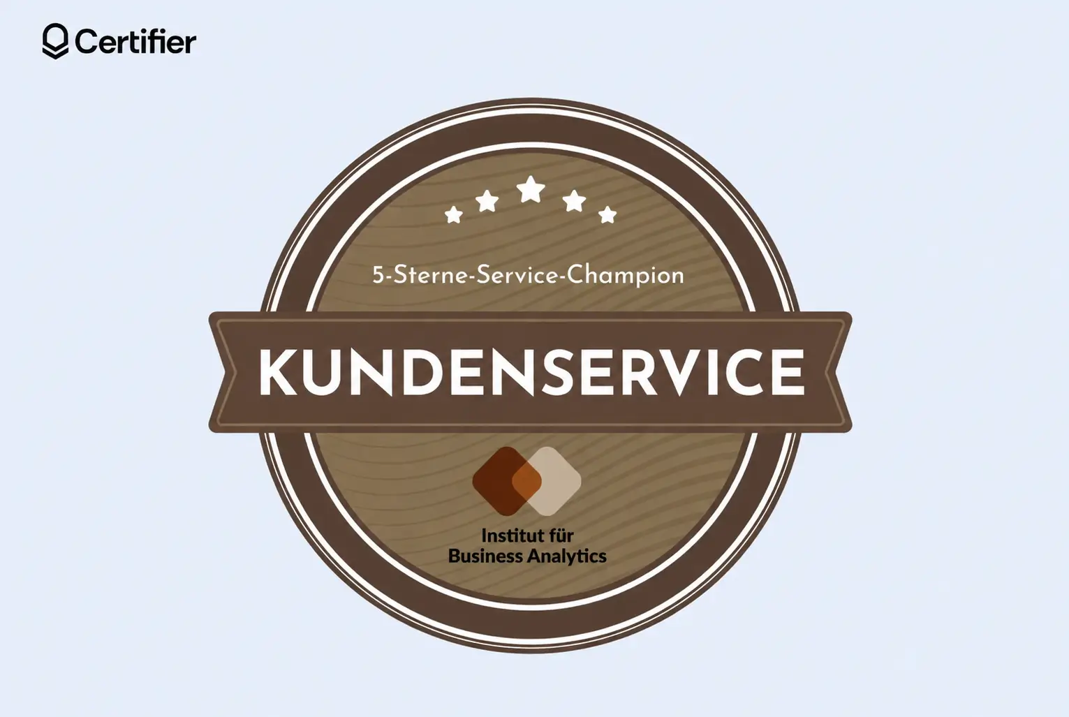 Badge auf Deutsch für Kundenservice mit 5-Sterne-Service-Champion, geeignet als Beispiel für Gamification-Badges im Bereich Mitarbeiteranerkennung und Servicequalität. Badge auf Deutsch für Kundenservice mit 5-Sterne-Service-Champion, geeignet als Beispiel für Gamification-Badges im Bereich Mitarbeiteranerkennung und Servicequalität.