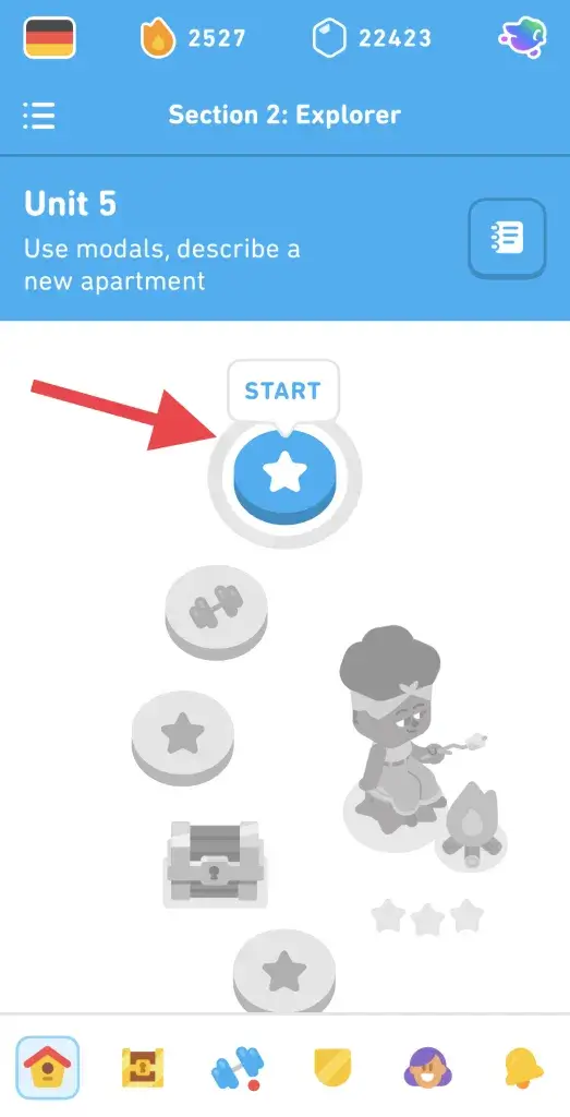 Duolingo mit Fortschrittspfad, Startpunkt und Level-Elementen als Beispiel für Gamification-Badges und spielerisches Lernen. Duolingo mit Fortschrittspfad, Startpunkt und Level-Elementen als Beispiel für Gamification-Badges und spielerisches Lernen.