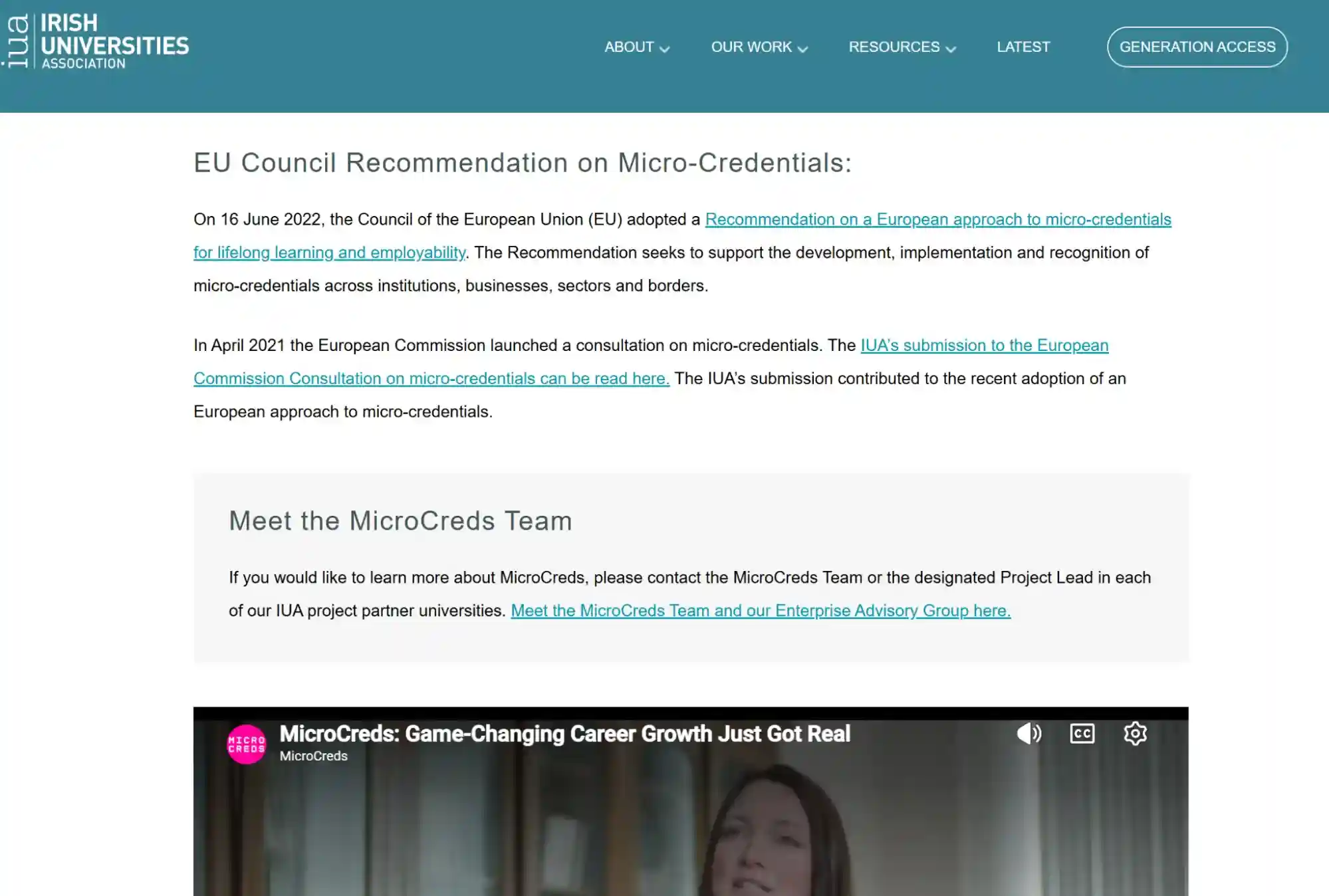 Irish Universities Association MicroCreds page explaining micro credentials EU framework and Council Recommendation. Irish Universities Association MicroCreds page explaining micro credentials EU framework and Council Recommendation.
