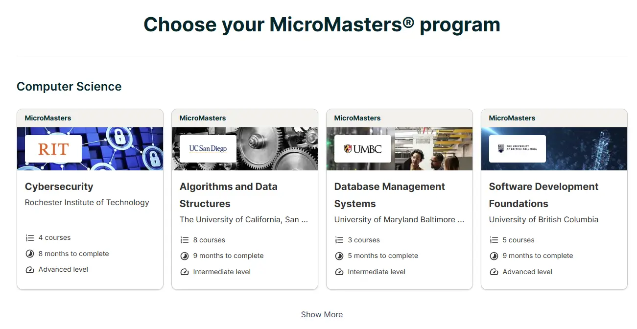 edX MicroMasters program catalog with university-backed online microcredentials in computer science. edX MicroMasters program catalog with university-backed online microcredentials in computer science.