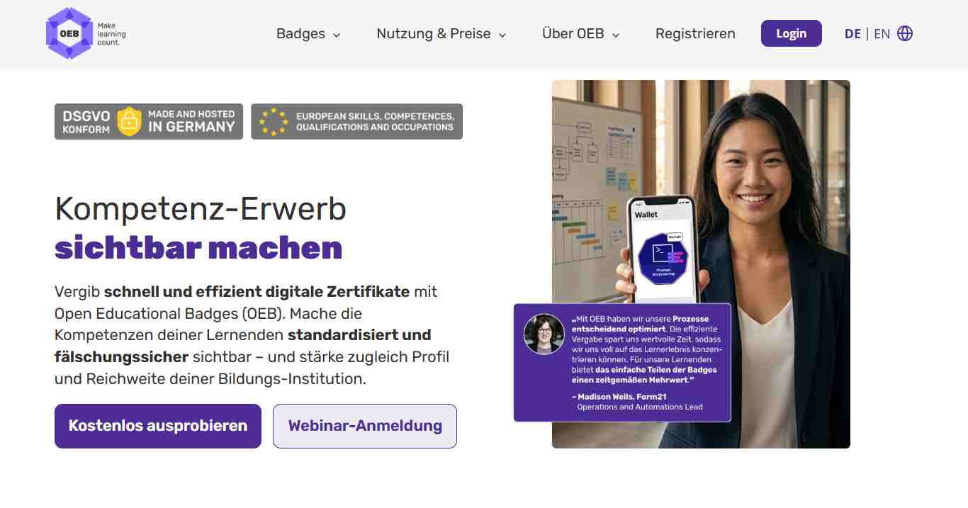 Open Educational Badges, eine kostenlose Credly-Alternative für den Bildungsbereich.