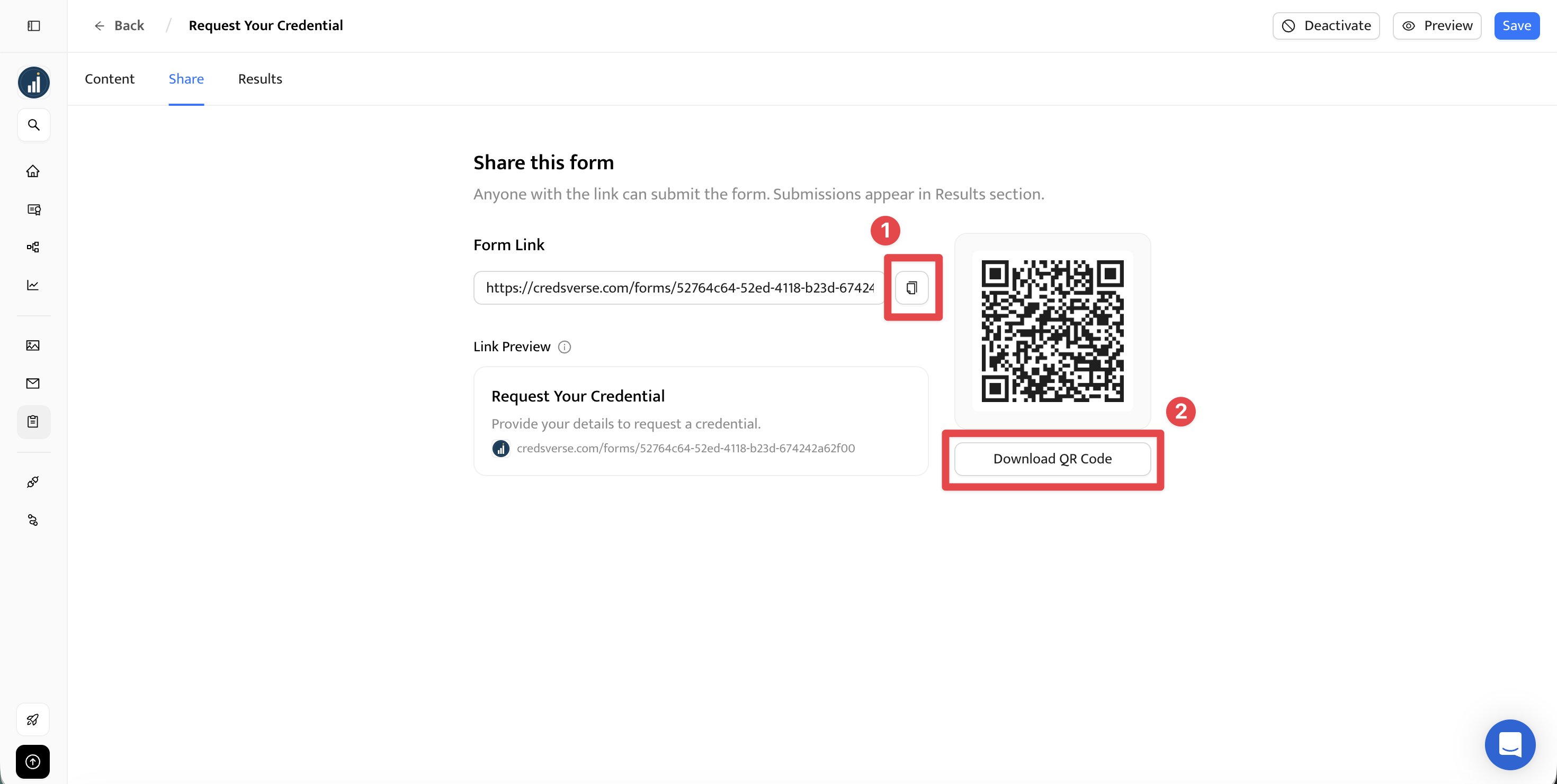 Form sharing options Form sharing options