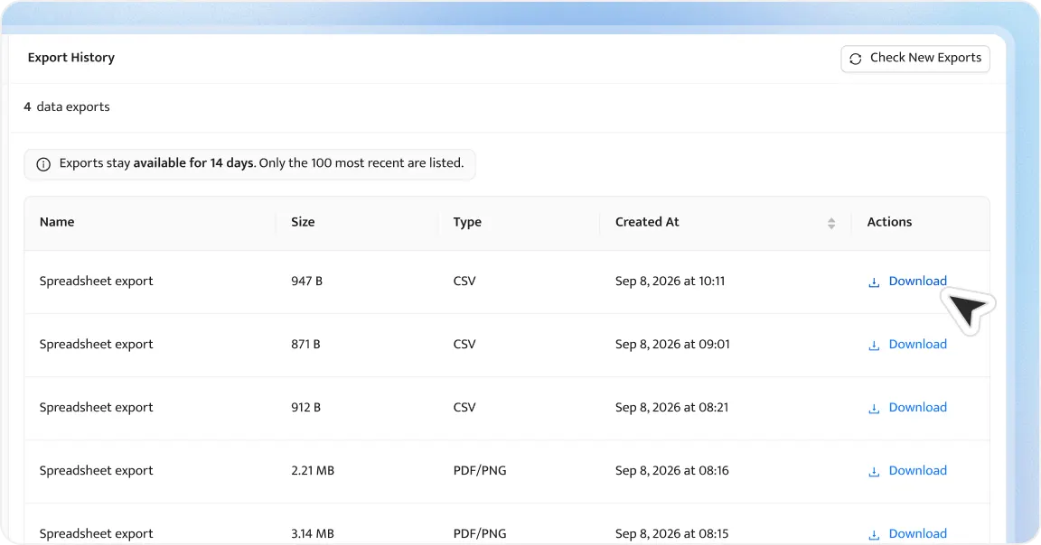 Export History Export History
