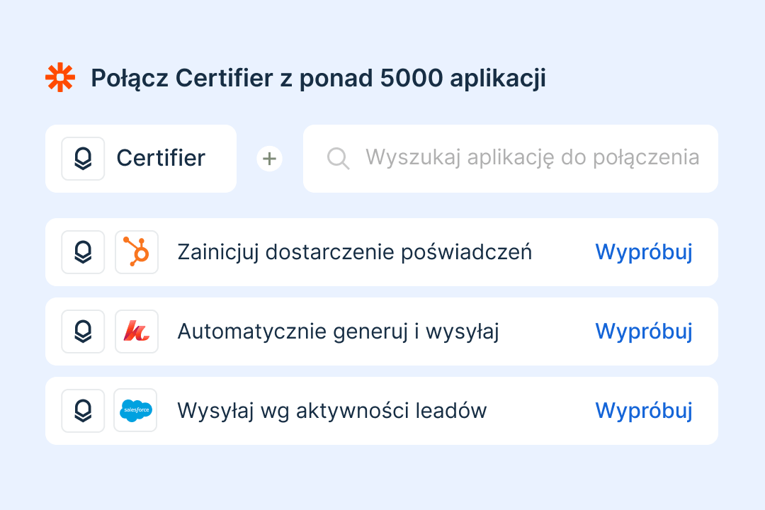 Połącz Certifier z ponad 5000 aplikacji