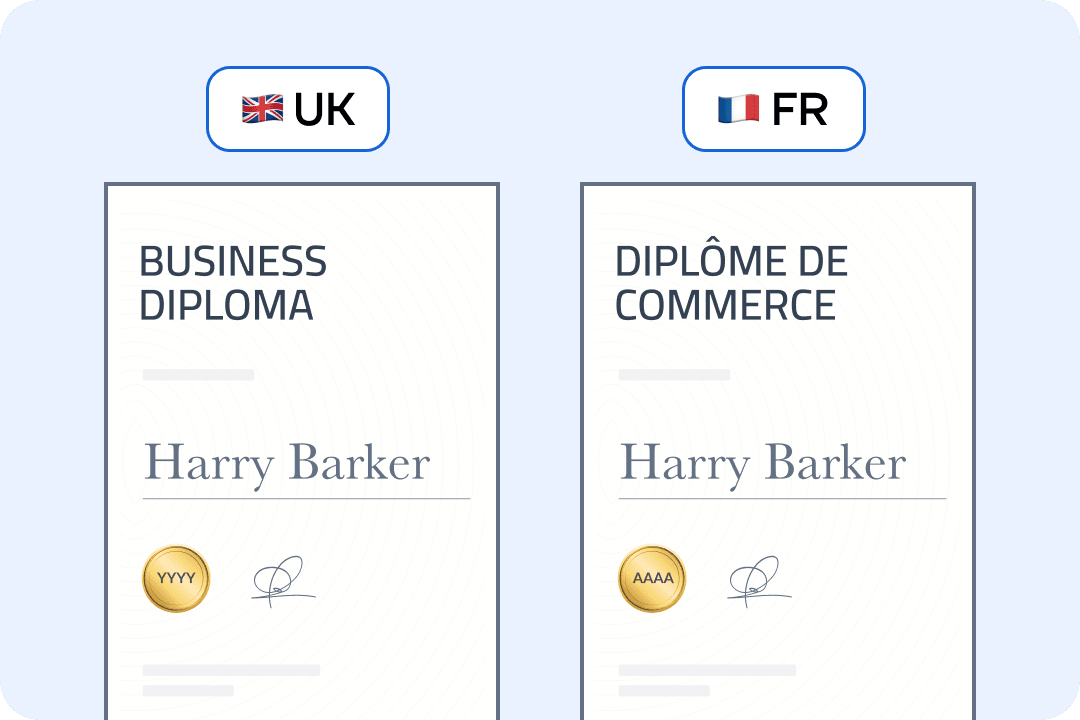 Issue certificates in multiple languages