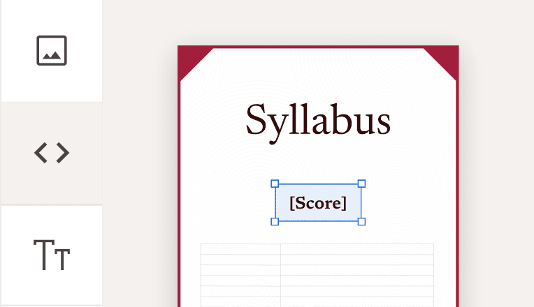 Programme syllabus page with a score field selected in the editor