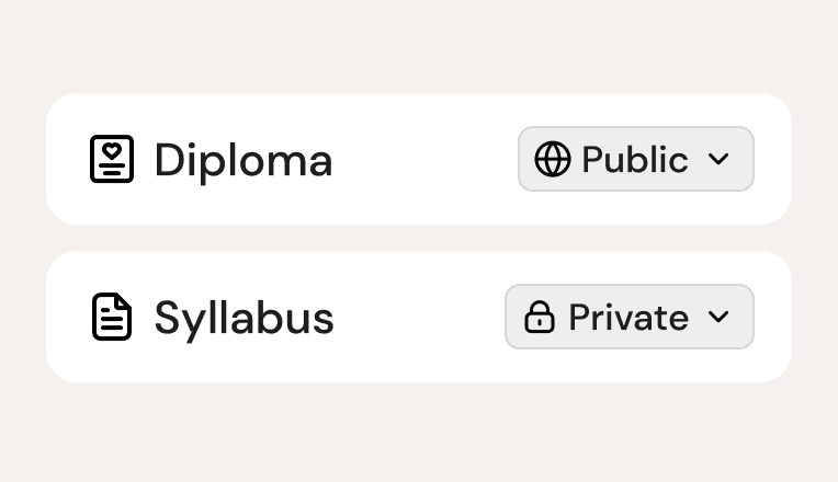 Certificate set to public and transcript set to private