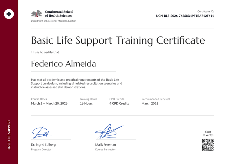 Completion EMS Basic Life Support Training Certificate