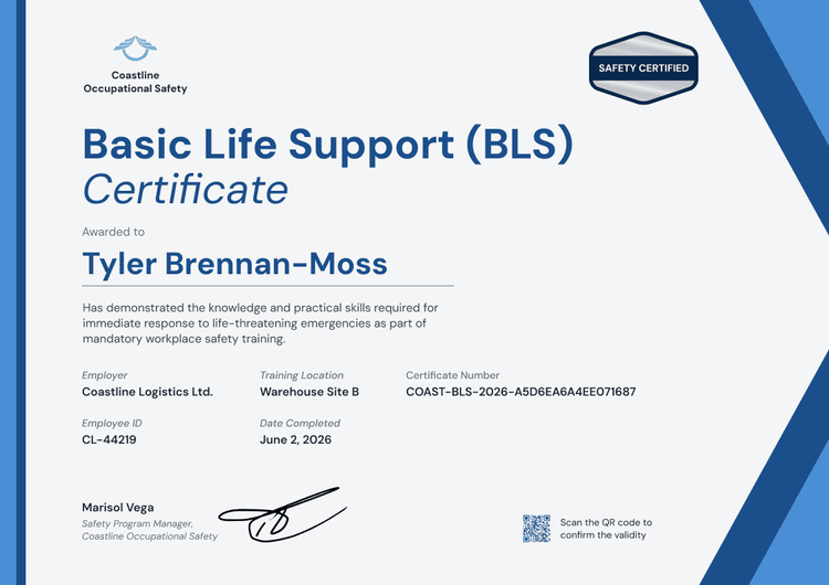Completion Workplace BLS Certificate
