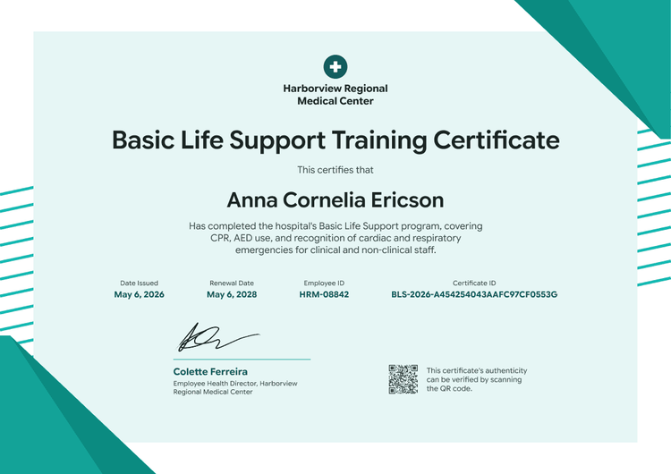 Completion Hospital BLS Training Certificate