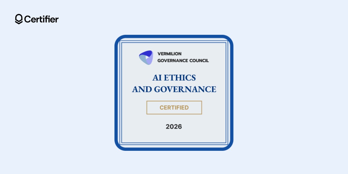 Royal blue square badge with a gold-outlined Certified box and the year Royal blue square badge with a gold-outlined Certified box and the year