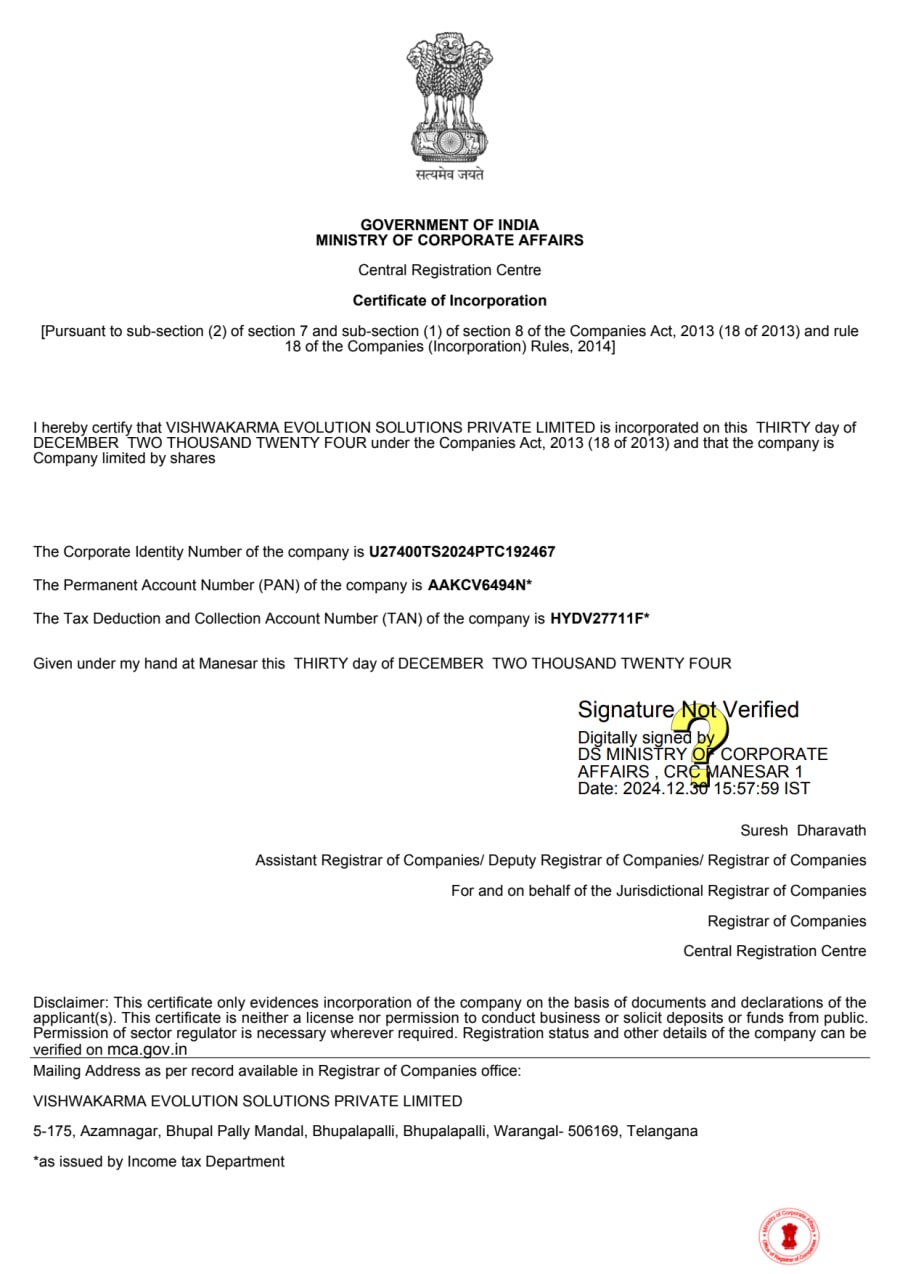 CERTIFICATE OF INCORPORATION certificate preview