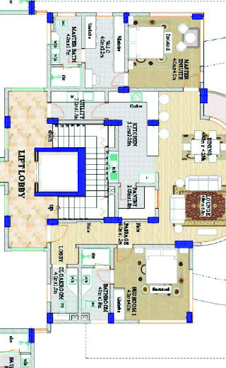 Architectural floor plan for 2-Bedroom + DSQ beachfront layout