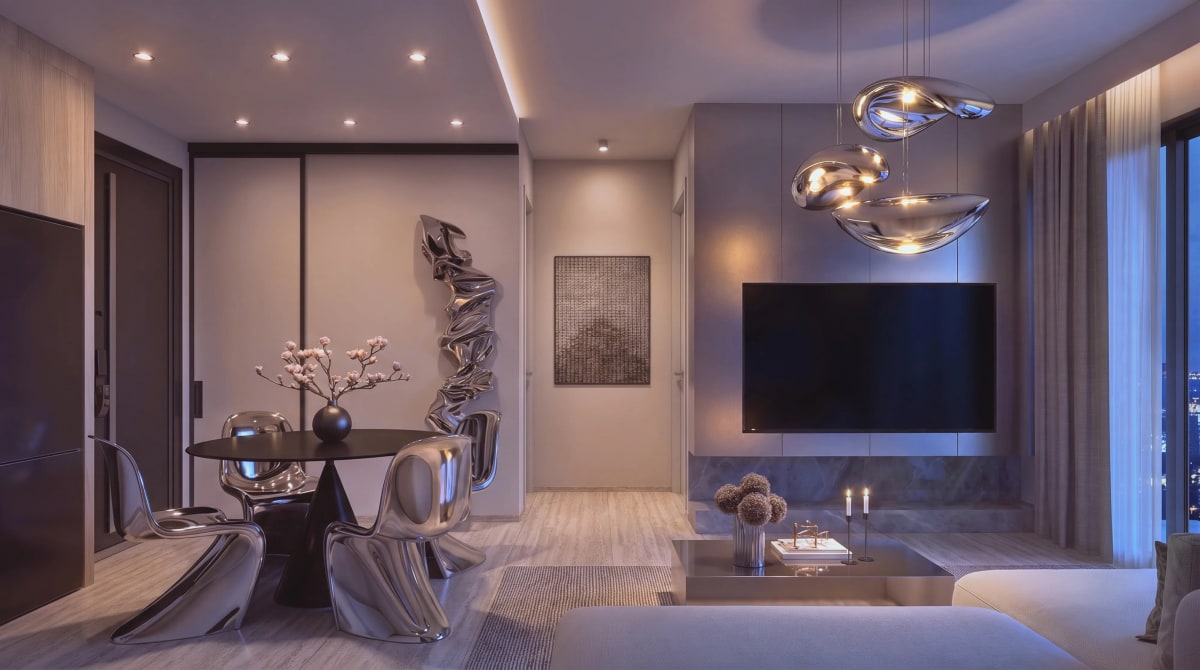 Contemporary dining area featuring ambient lighting and quality joinery
