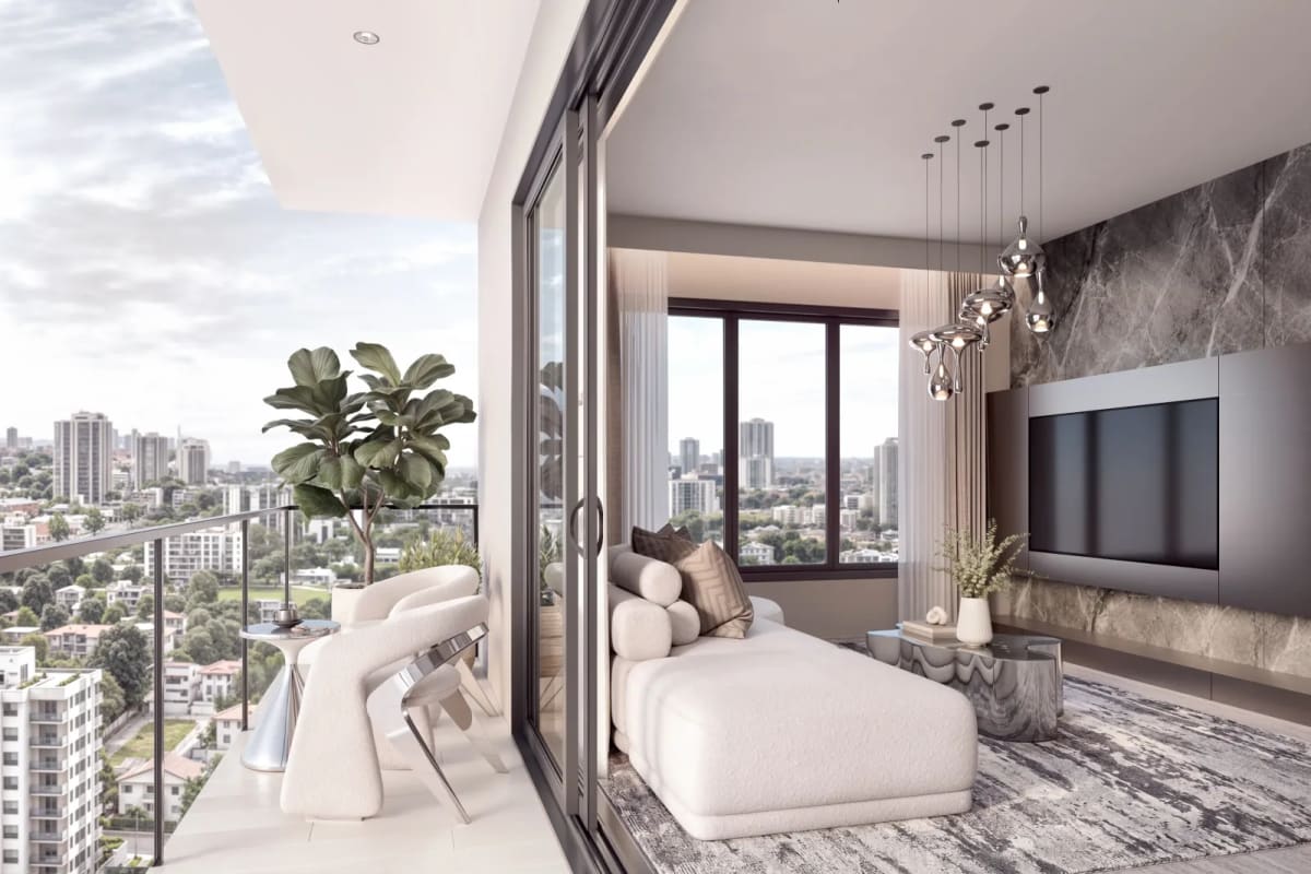 Deep entertainer balcony providing unobstructed horizon views toward Ngong Hills