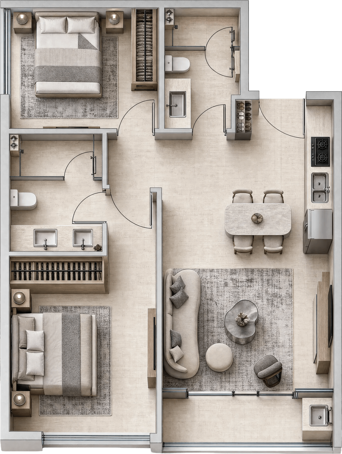 Type B2 Floor Plan: 68.1 sqm net internal area in Southern Block