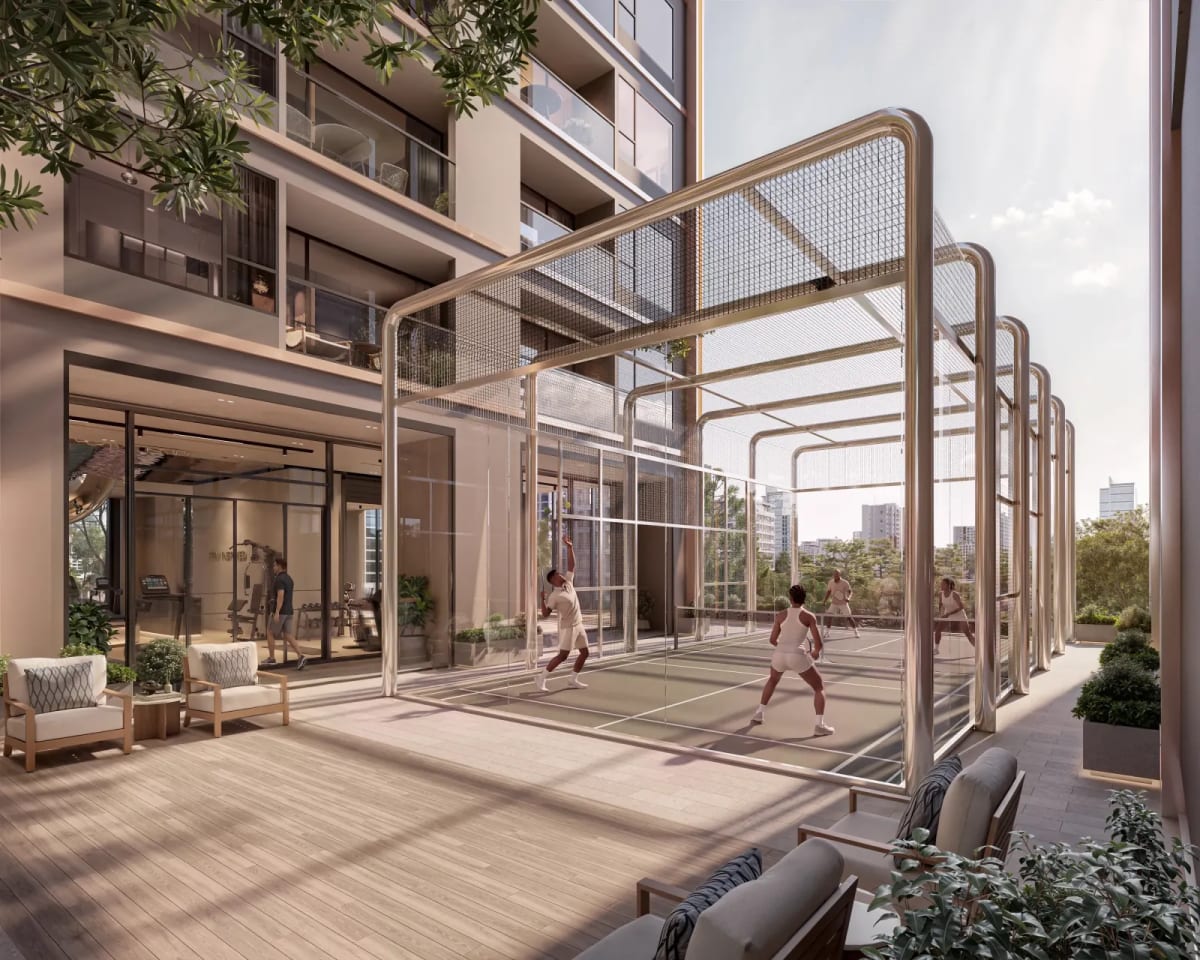 Enclosed outdoor padel tennis court for energetic exercise and community sport