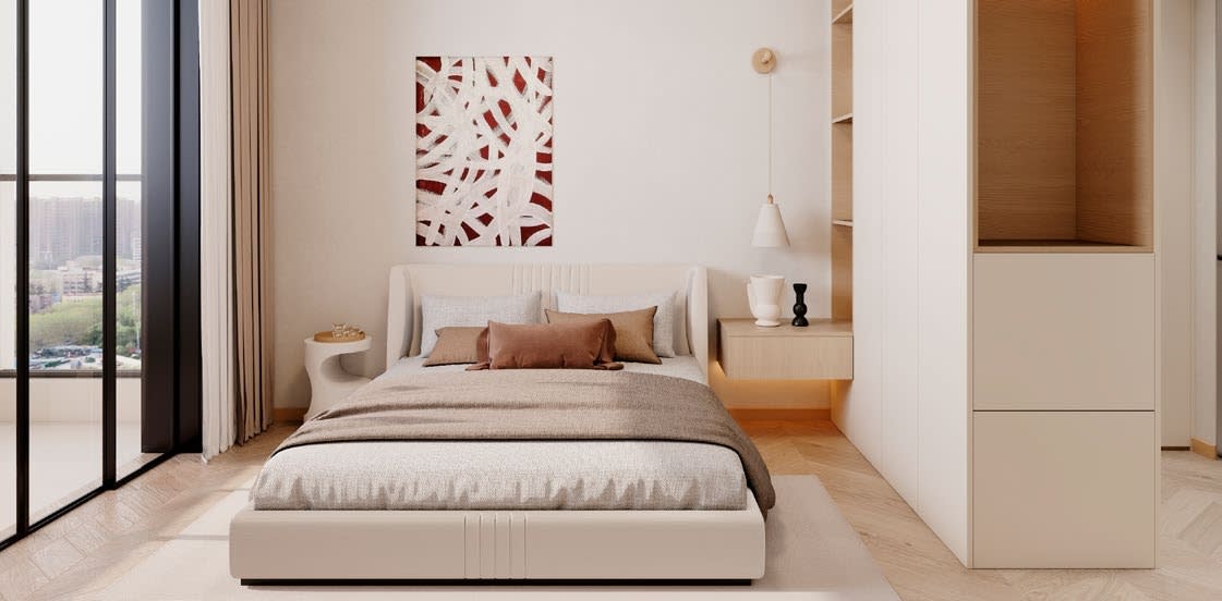 Proposed master suite featuring walk-in wardrobe dressing area and floor-to-ceiling windows