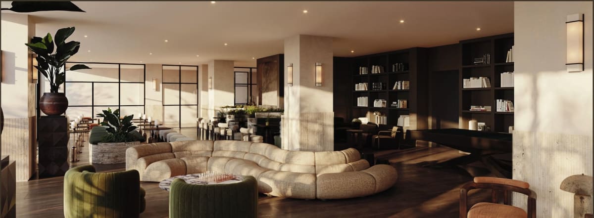 Private library, communal salon, and dedicated co-working meeting rooms
