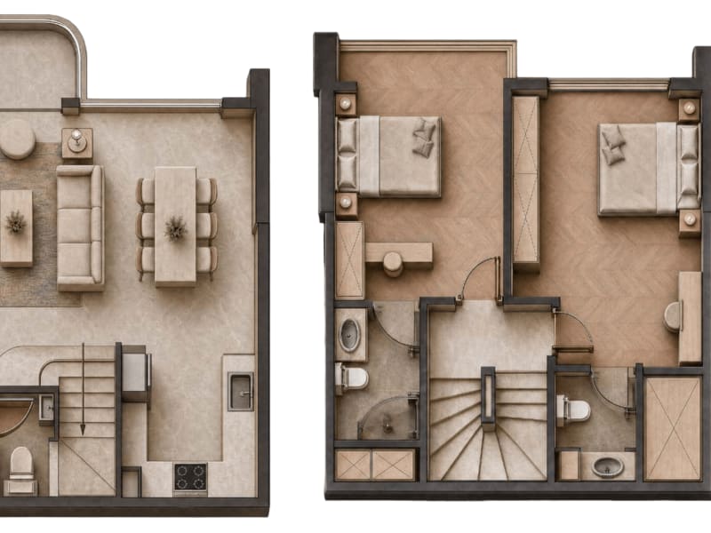 2-Bedroom Duplex (Block A) Layout & Visuals