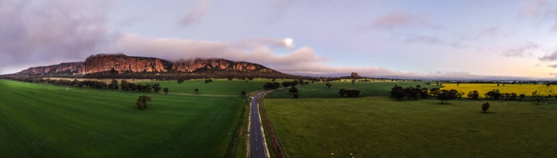 The road in, moon still hanging over the range