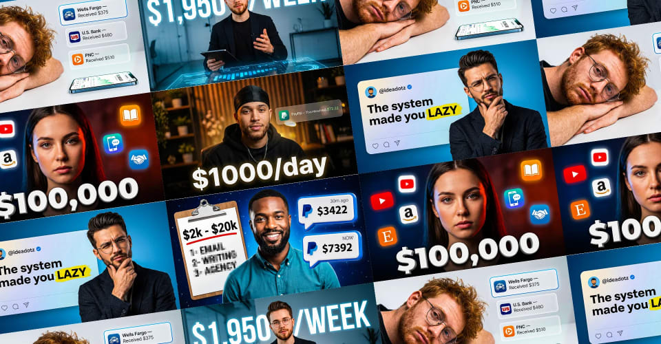 Professional YouTube thumbnail designs featuring bold typography and engaging visual compositions.