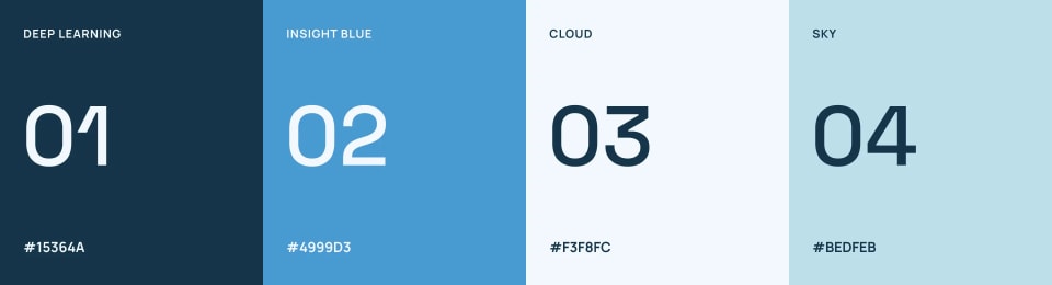 The official Edulytics brand color palette displaying four vertical blue-toned color swatches: Deep Learning (dark blue), Insight Blue (mid-blue), Cloud (off-white), and Sky (light blue), complete with hex codes.