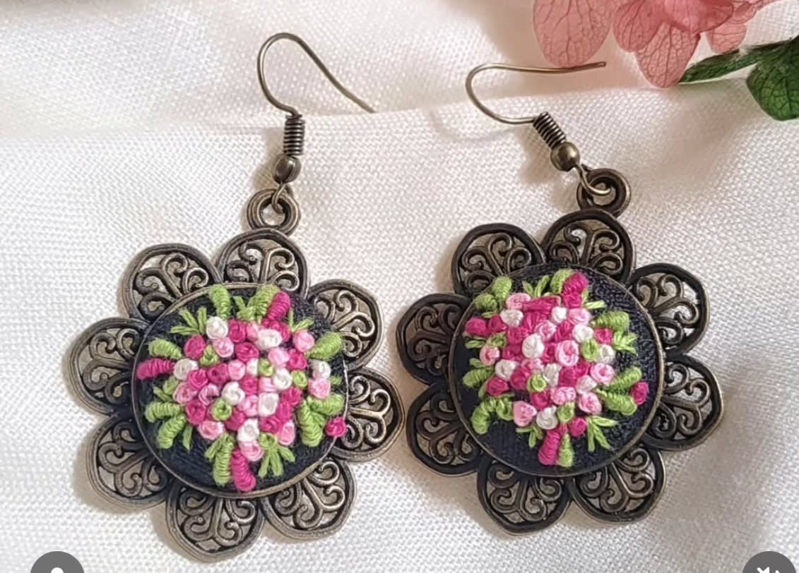 Floral bouquet embroidered earrings