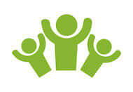 icon of three people with hands in the air