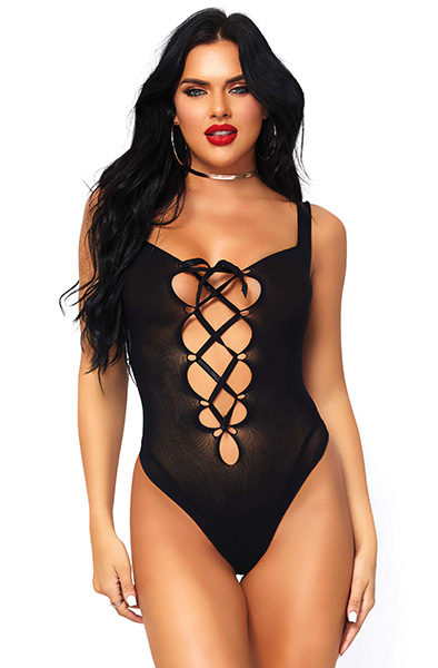 Leg Avenue Opaque Lace Up Thong Teddy One Size Teddy med korsettsnörning | | Intimast