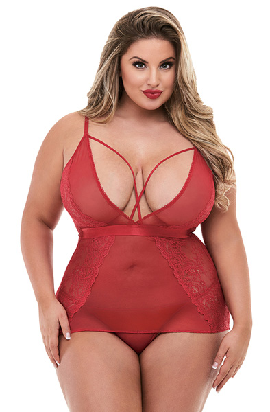 Baci Lingerie Strappy Mini Dress With Deep V Queen Size Sexiga underkläder | | Intimast