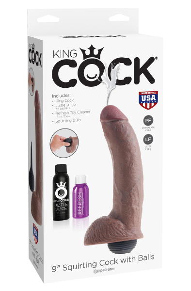 Alternativ bild 1 för Sprutande dildo med pung 23 cm - Brun