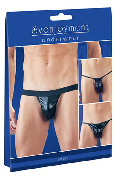 Svenjoyment Wetlook Thong 3-Piece Set Stringkalsonger 3-pack | | Intimast