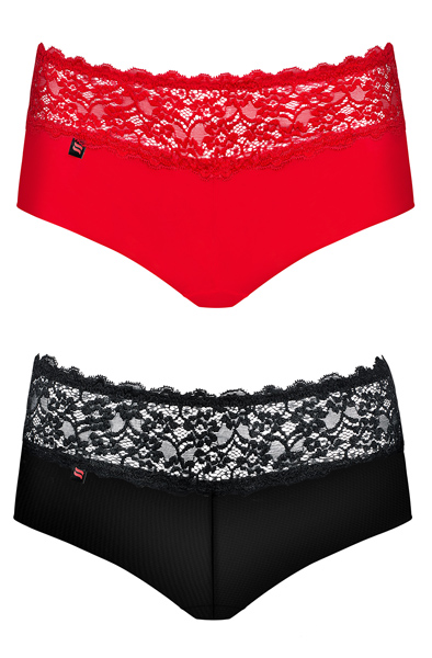 Obsessive Lacea Shorties Duo Black & Red L/XL Spetstrosa 2pack | | Intimast