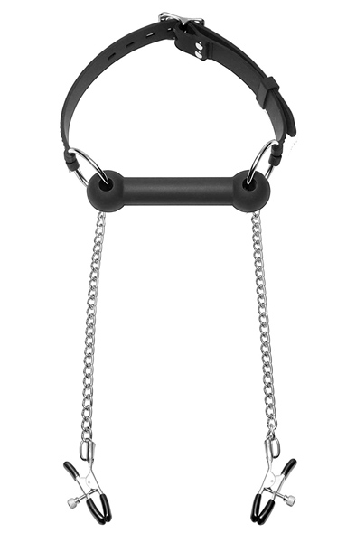 XR Play Hard Silicone Bit Gag with Nipple Clamps Gag med bröstklämmor |  | Intimast