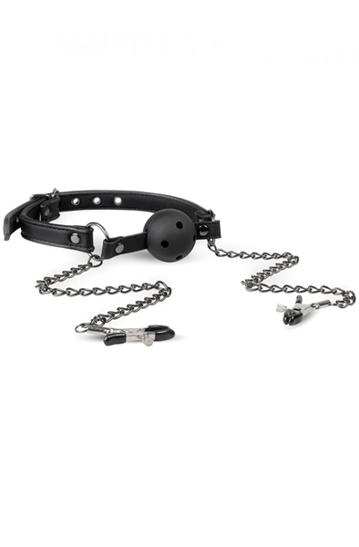 Easytoys Open Ball Gag With Nipple Clamps Gagball med bröstklämmor |  | Intimast
