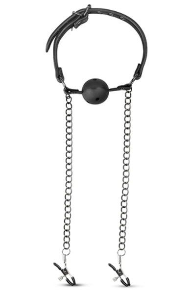 Alternativ bild 1 för Open Ball Gag With Nipple Clamps