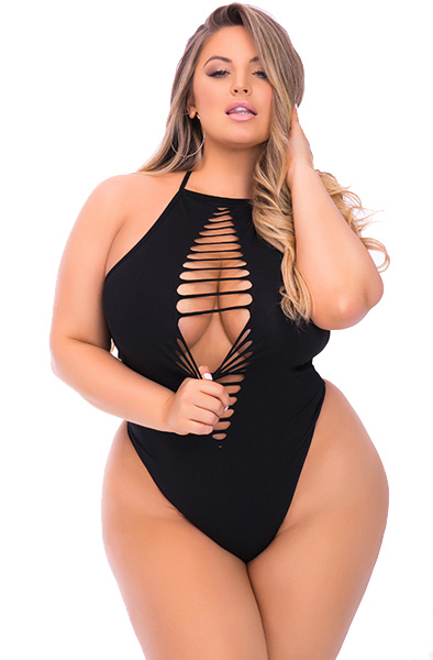 Pink Lipstick Lingerie So Fresh Seamless Bodysuit Black XL/X Teddy |  | Intimast