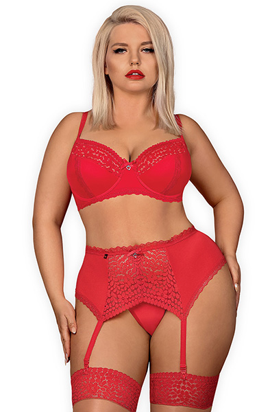Obsessive Jolierose 3-pcs Set Red XXL Sexiga underkläder |  | Intimast